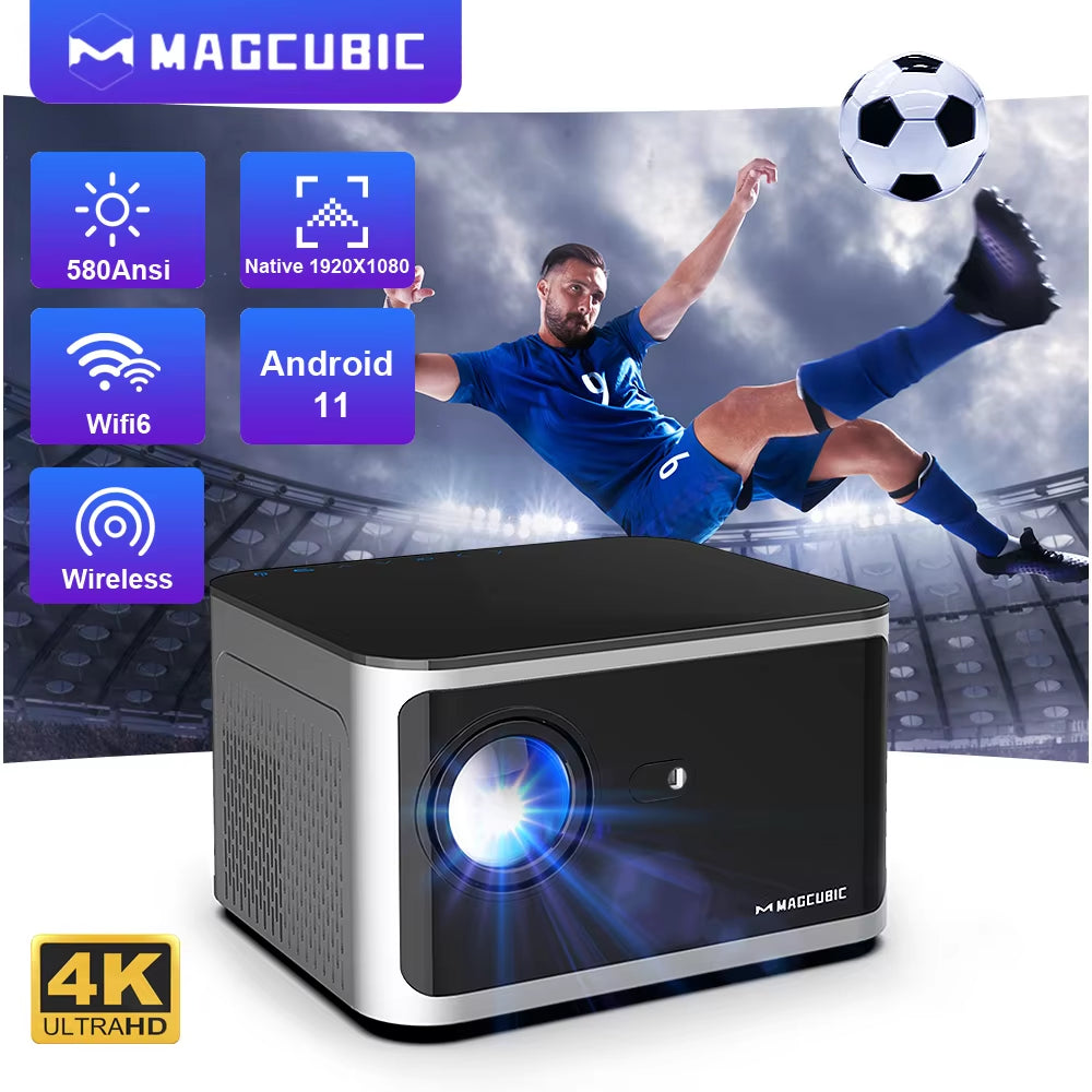 4K Smart Projector with Android 11, 580ANSI Brightness, Full HD 1920x1080P, WiFi 6, BT 5.0, Voice Control - Ultimate Home Cinema Experience
