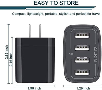 Power Up Your Devices with AILKIN's 4-Port USB Wall Charger - Fast Charging Station for iPhone, Samsung, and More!