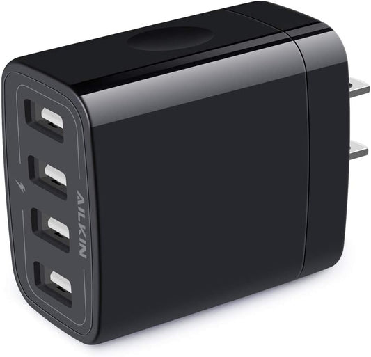Power Up Your Devices with AILKIN's 4-Port USB Wall Charger - Fast Charging Station for iPhone, Samsung, and More!