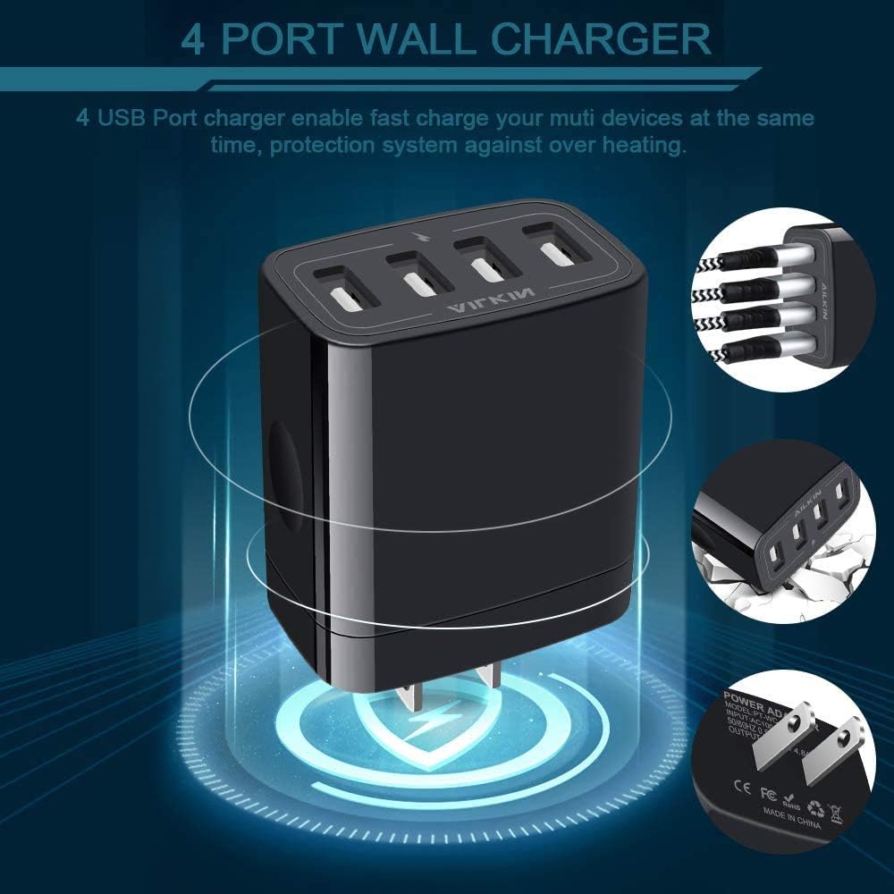 Power Up Your Devices with AILKIN's 4-Port USB Wall Charger - Fast Charging Station for iPhone, Samsung, and More!