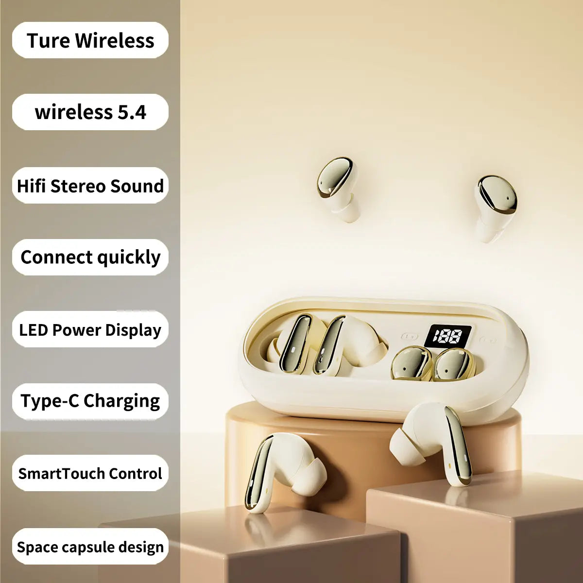 MSHUKCOE Mini Invisible Bluetooth Earphones - True Wireless, Touch Control, Noise Cancelling, IPX5 Waterproof for Sports & Gym