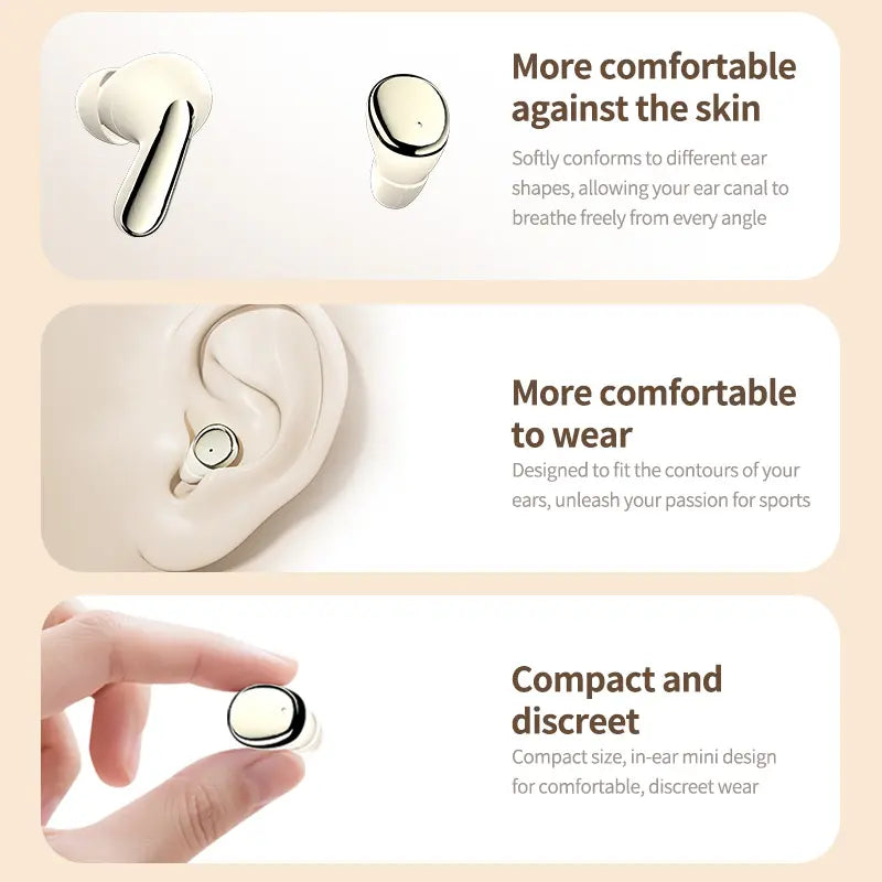 MSHUKCOE Mini Invisible Bluetooth Earphones - True Wireless, Touch Control, Noise Cancelling, IPX5 Waterproof for Sports & Gym