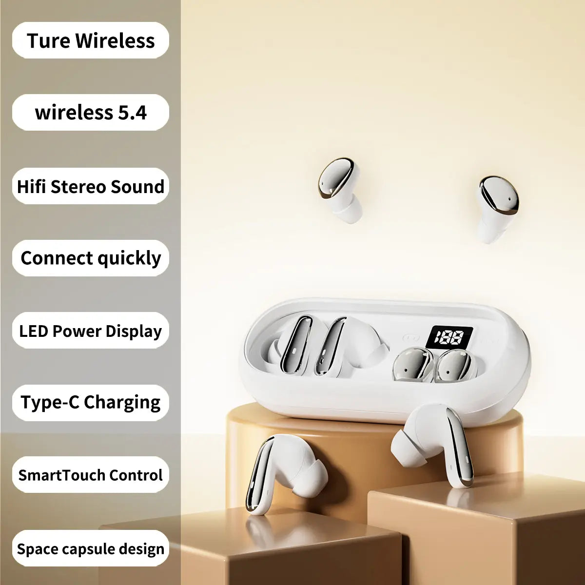 MSHUKCOE Mini Invisible Bluetooth Earphones - True Wireless, Touch Control, Noise Cancelling, IPX5 Waterproof for Sports & Gym
