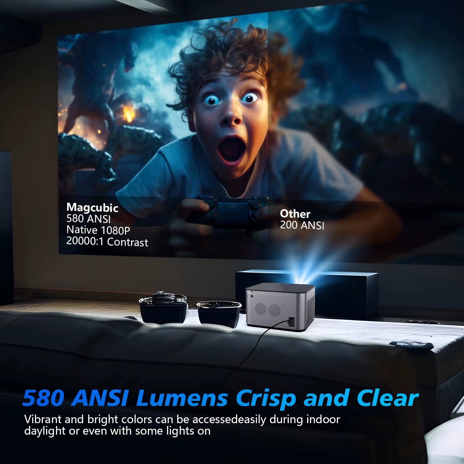 4K Smart Projector with Android 11, 580ANSI Brightness, Full HD 1920x1080P, WiFi 6, BT 5.0, Voice Control - Ultimate Home Cinema Experience